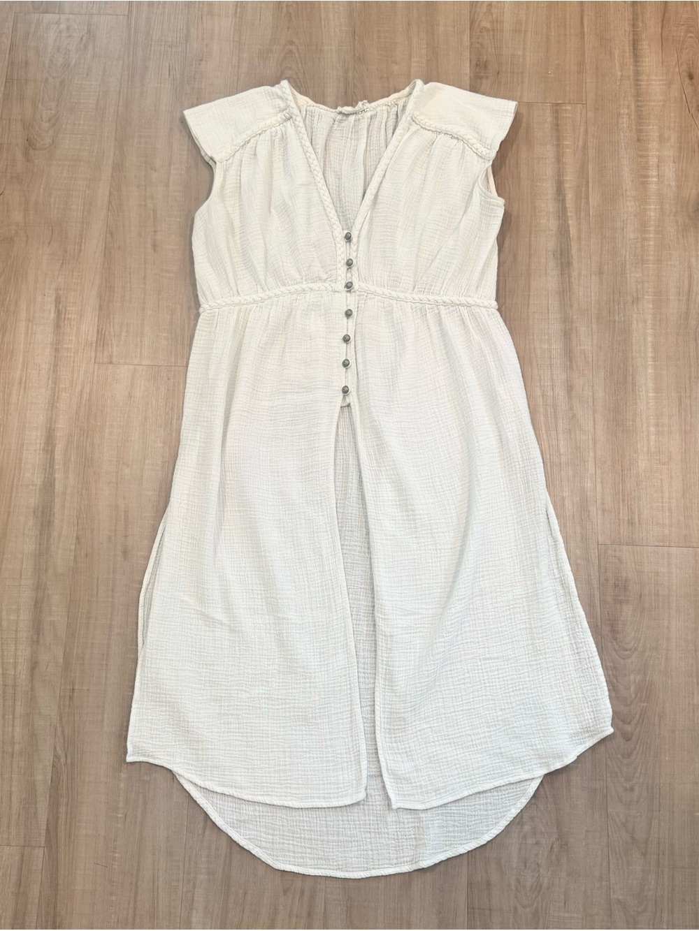 Anthropologie Cream Button-Front Gauze Swim Coverup